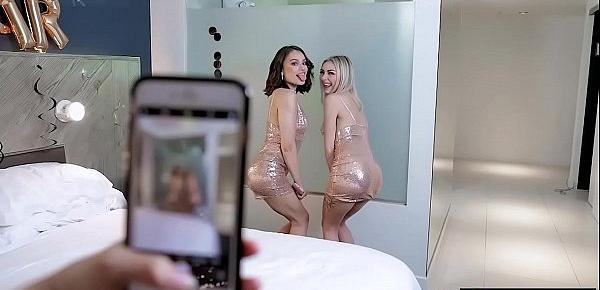  Cute teen BFFs celebrating with champagne and big cock